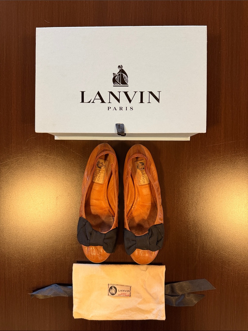 Lanvin Brown Leather Bow Ballet Flats